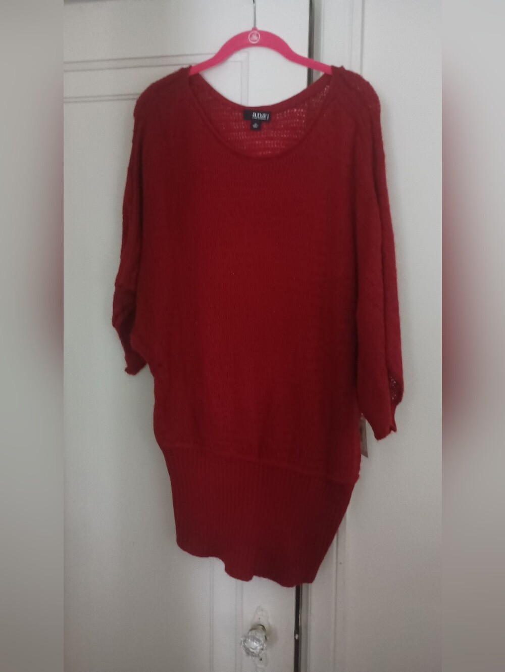 a.n.a Red Scoop Neck Knit Sweater
